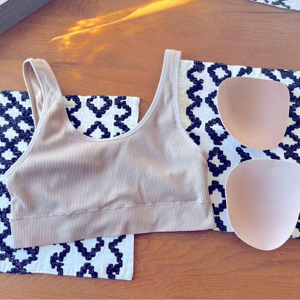 GAP ribbed neutral Tan Bralette bra removable padding womens size XXL
